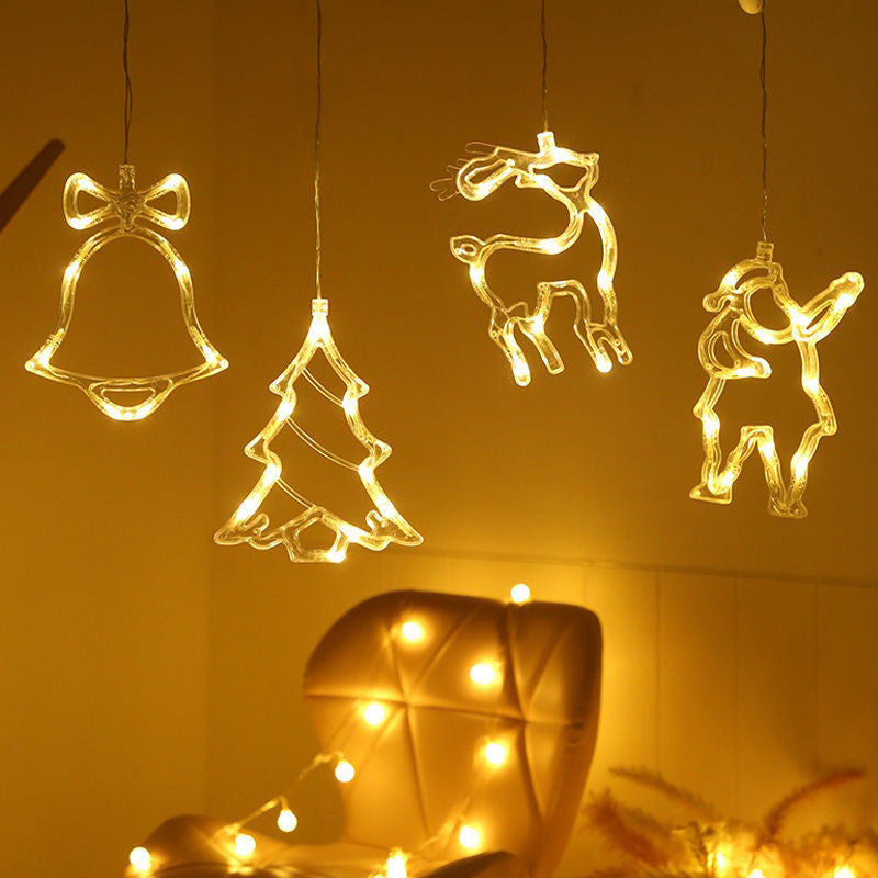 Christmas LED Suction Cup Chandelier Lights Holiday Party Window Decor Lamps Battery Powered