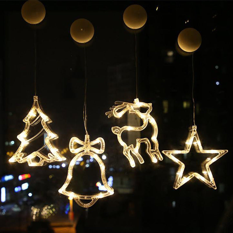 Christmas LED Suction Cup Chandelier Lights Holiday Party Window Decor Lamps Battery Powered