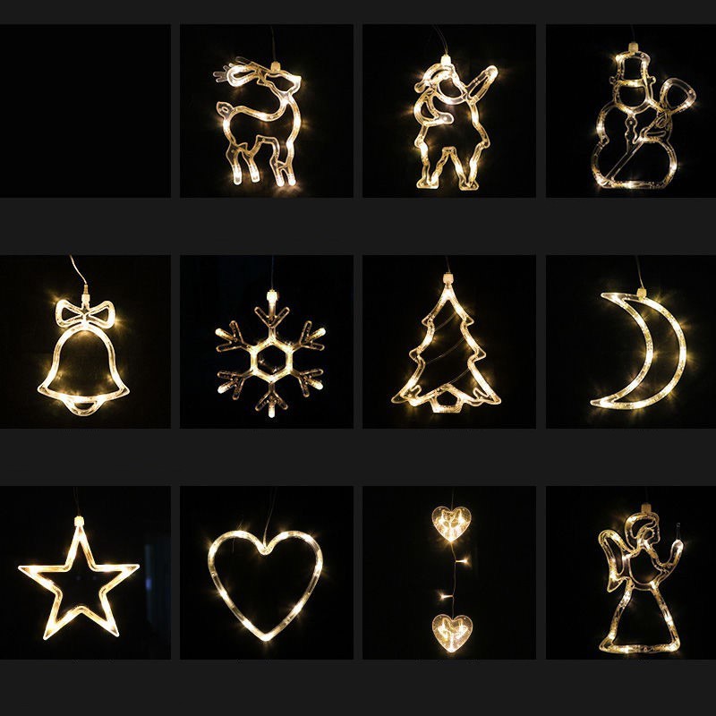 Christmas LED Suction Cup Chandelier Lights Holiday Party Window Decor Lamps Battery Powered