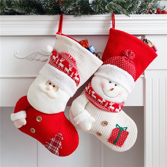 Large Red White Knitted Christmas Stocking Santa Clause