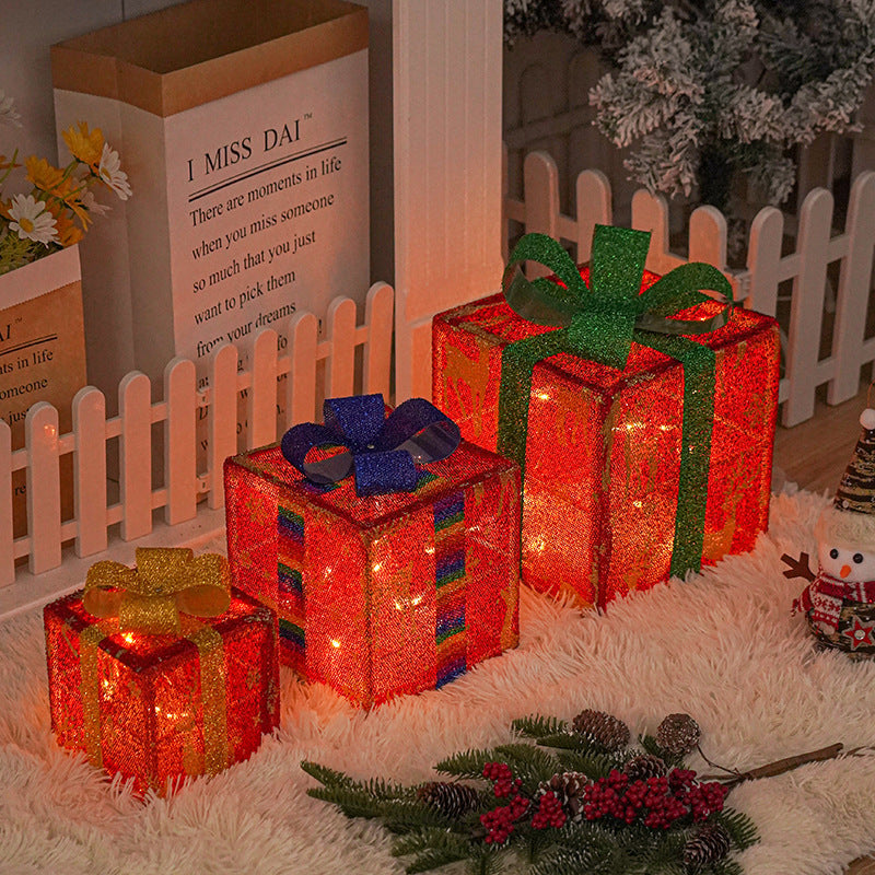 Lighted Up Outdoor Christmas Decorations Luminous Christmas Gift Box With Bow
