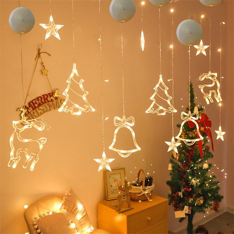 Christmas LED Suction Cup Chandelier Lights Holiday Party Window Decor Lamps Battery Powered